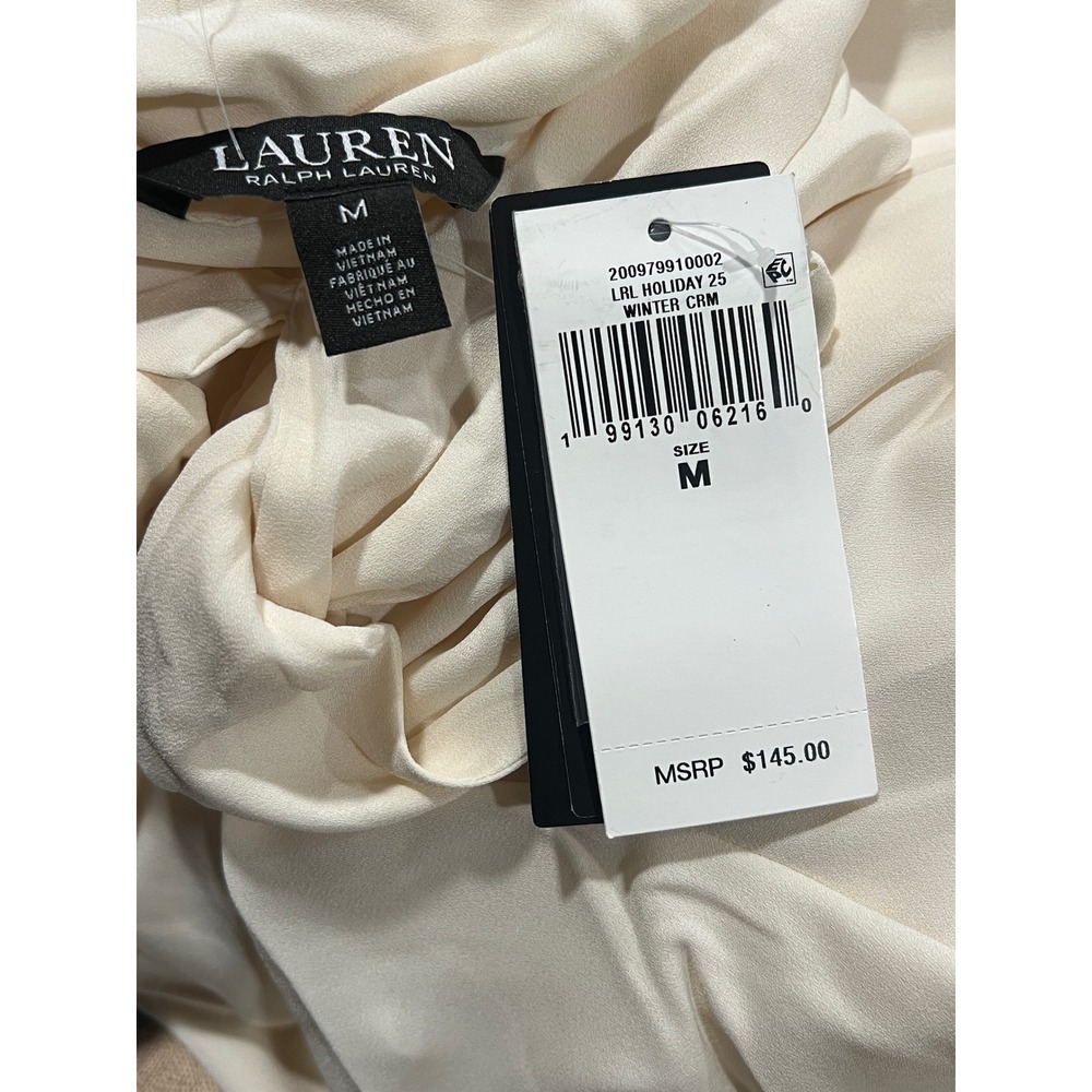 Lauren Ralph Lauren Winter Cream Ruffle Tie Neck Blouse Coquette Old Money NWT M - Picture 9 of 9